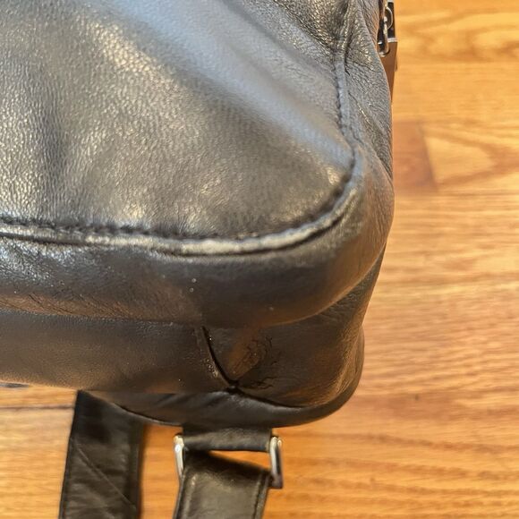 Wilson's Leather Pelle Studio Black Leather Medium Shoulder Backpack Butter Soft - Picture 7 of 15